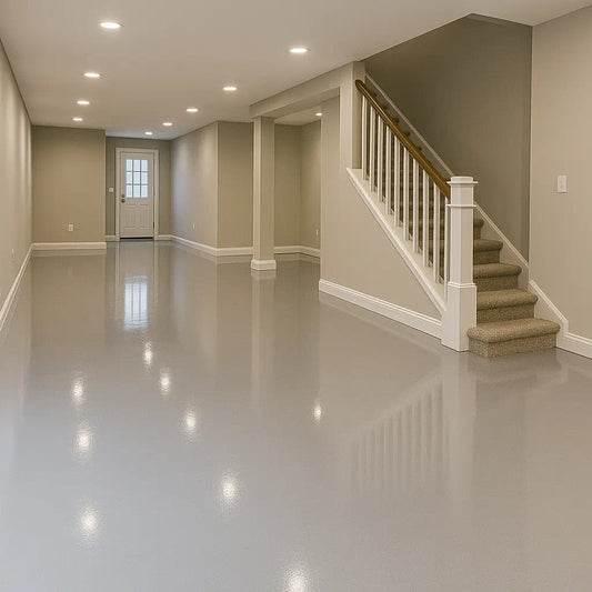 Finished residential basement in Miami with glossy solid epoxy flooring – Epoxy Floors Pro | Custom Kitchens & Cabinets