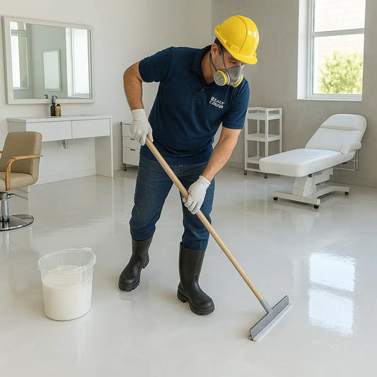 Miami beauty salon with pink pearl epoxy flooring and luxury interior – Epoxy Floors Pro | Custom Kitchens & Cabinets